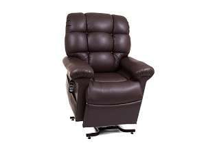 A dark brown power lift recliner on a white background.